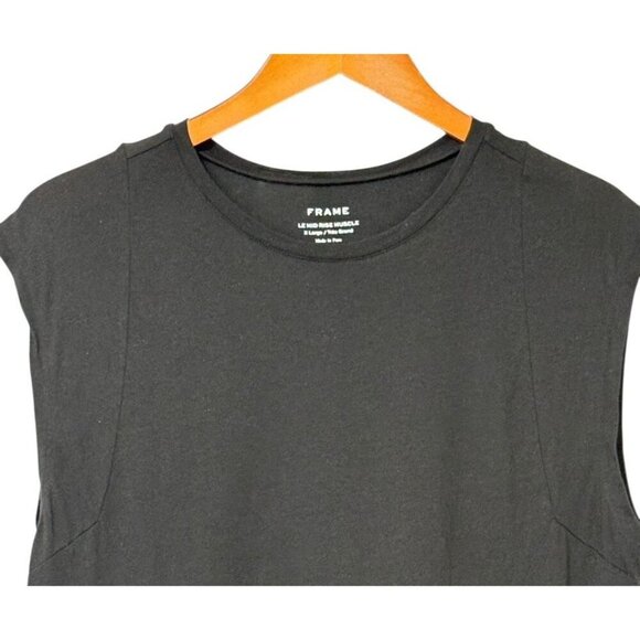 Frame Le Mid Rise Muscle T-Shirt Black Cap Sleeve 100% Cotton Women's Size XL - Picture 2 of 7